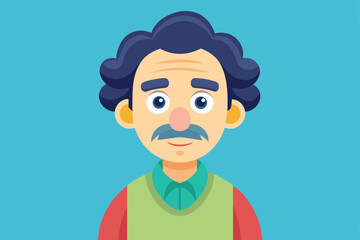 Obraz premium A cartoon character with curly hair and a mustache promotes Parkinson's awareness through fun illustration, Parkinson Customizable Cartoon Illustration