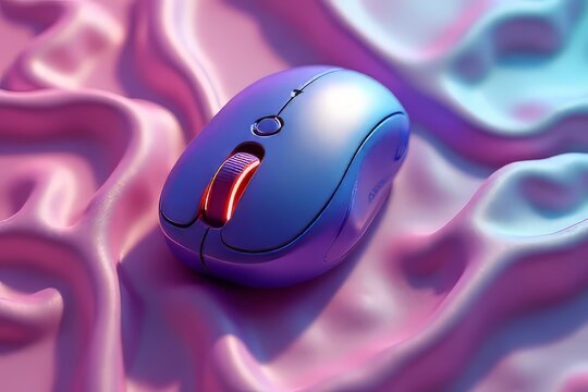 Stylish Purple Computer Mouse on Vibrant Pink Fabric Background