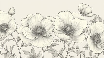 Artistic Pencil Sketch Depicting Various Flowers and Botanicals