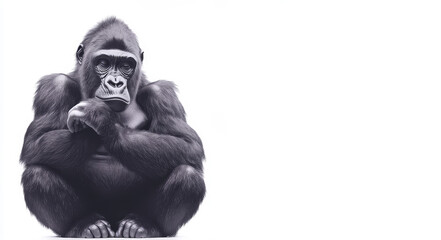 Contemplative Gorilla Portrait - A thoughtful gorilla sits with folded hands, symbolizing wisdom, peace, introspection, strength, and resilience. A powerful for reflection