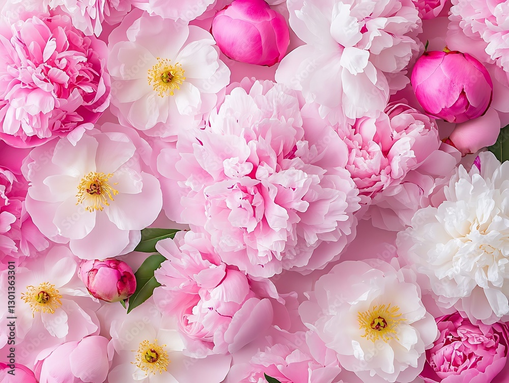 Poster charming assortment of pink and white peonies perfectly grouped together creating a serene floral di