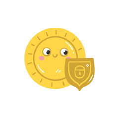 Kawaii сoin financial literacy and security vector illustration