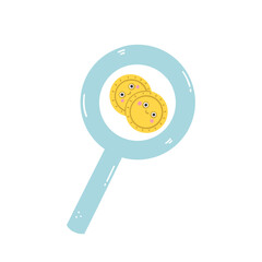 Kawaii coins under a magnifying glass financial literacy and investing