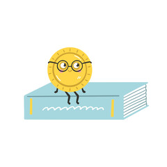 Kawaii money and a book on financial literacy and investing vector illustration