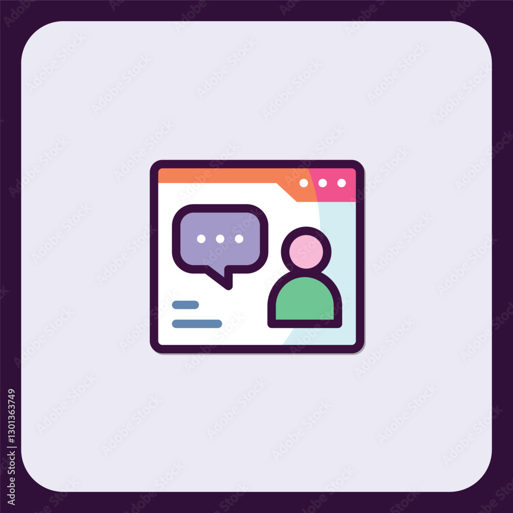 Poster stylized user interface showcasing a chat bubble and profile icon representation