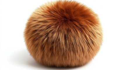Faux fur ball in metallic gold with a luxurious, fluffy appearance, placed on white 