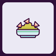 Vibrant Guacamole Icon: Bowl of Creamy Avocado Dip with Tortilla Chips