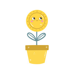 Kawaii coin money plant vector