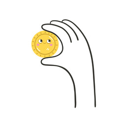 Kawaii gold coin in hand