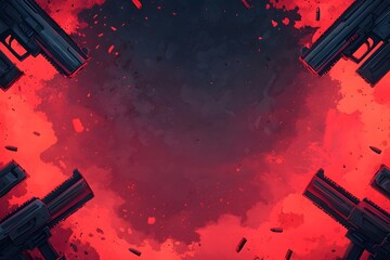 Dramatic Red Background with Guns and Explosive Effects for Action Themes