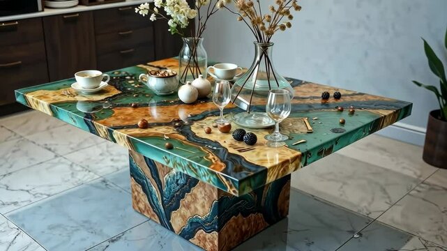 Epoxy Resin Kitchen Table. Beautiful Modern Design with Different Patterns