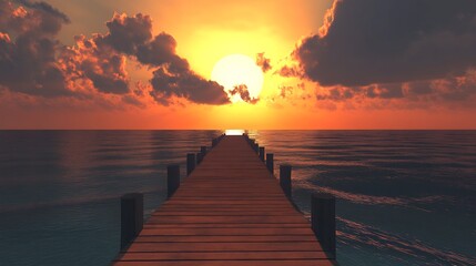 Gorgeous sunset glowing over ocean with brilliant colors reflecting on calm waters : Generative AI