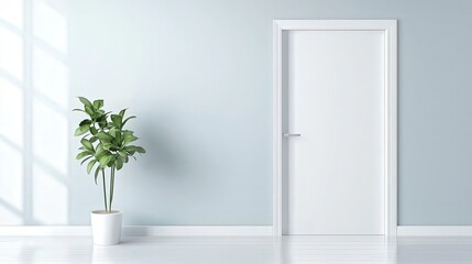 Indoor green plants and white door