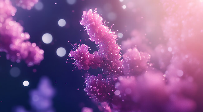bacteria in pink color, microscopic Salmonella typhimurium cells with some blurred background.