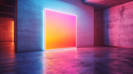 Empty white rectangle poster mockup with rainbow light refraction effect on a dark blue background.