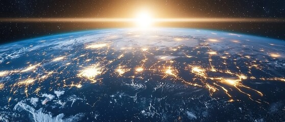 Obraz premium Earth's radiant glow: A celestial sunrise over a luminous planet