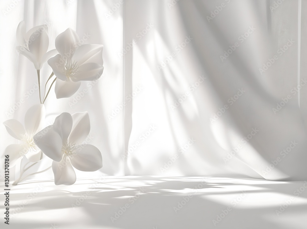 Aufkleber minimalist elegant white flower arrangement casting soft shadows on a gentle backdrop : generative a