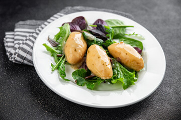 Quenelle meat sauce fresh tasty food dish delicious gourmet food background on the table rustic food top view copy space keto and paleo diet