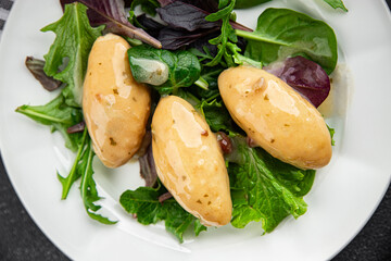 Quenelle meat sauce fresh tasty food dish delicious gourmet food background on the table rustic food top view copy space keto and paleo diet