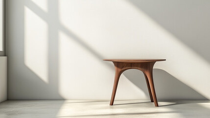 Elegant Walnut Side Table Positioned Against a Pristine Blank Wall, Exuding Warmth and Timeless Charm