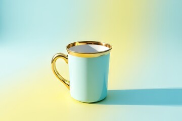 Elegant Light Teal Ceramic Coffee Cup with Gold Trim