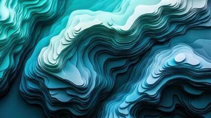 Obraz premium Abstract artistic representation of layered topographical formations in blue and green