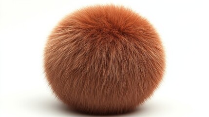 Fluffy faux fur ball in shimmering copper tones with a dense texture on white 