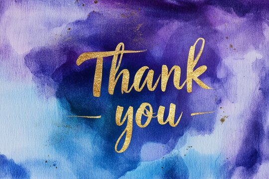 Colorful thank you note with gold lettering on a watercolor background