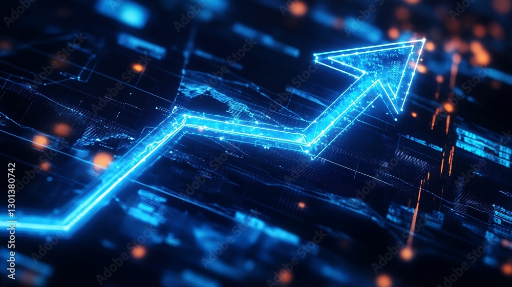 Poster Dynamic Blue Arrow on a Digital Graph Indicating Growth and Success in Data Analysis : Generative AI