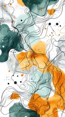 Abstract Watercolor Painting:  Fluid Forms in Teal, Orange, and White
