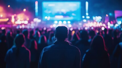 Vibrant Festival Scene with Outdoor Digital Display