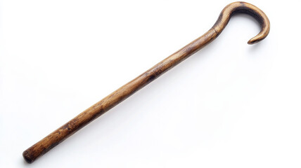 A wooden cane with a curved end