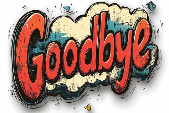 Colorful goodbye sign in vintage style with bold letters and artistic background