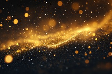 Obraz premium Golden glittering particles wave on black background.