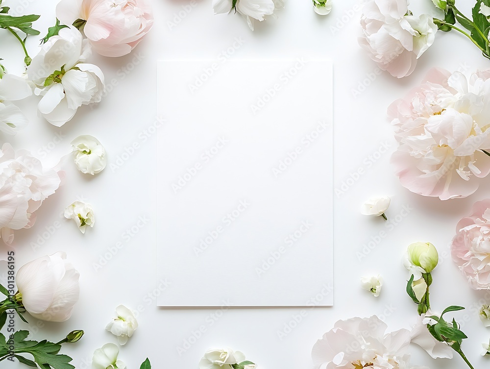 Aufkleber elegant white blank paper surrounded by delicate fragrant flowers creating a serene atmosphere : gen