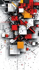 Abstract Geometric Composition: Red, White, and Black Cubism