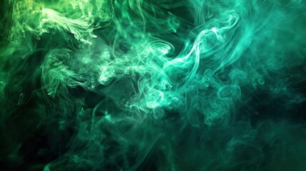 Green Colored Swirling Smoke Against a Dark Background