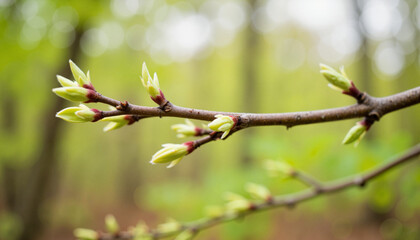 Fototapeta premium Budding tree branch in early spring, nature's renewal