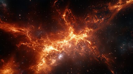 A luminous nebula spreads throughout the deep dark expanse of space