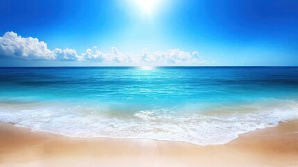Obraz premium Tranquil Beach Paradise: Azure Ocean, Golden Sands, and Sunny Skies