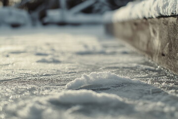 Frozen Ice Rink &ndash; Winter Skating Adventure &ndash; A close-up of a frosty ice rink, with skates gliding over the surface, capturing the magic of winter sports.

