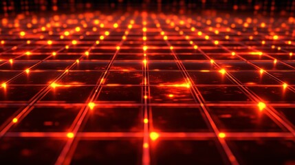 Obraz premium Red Grid of Lights Illustrating a Digital Network Concept