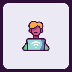 Person Using Laptop with Wifi Connection Icon Illustration