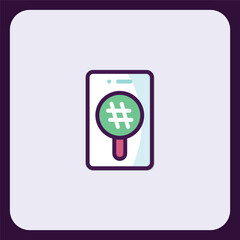 Mobile App Icon: Hashtag Search Magnifier on Smartphone Screen