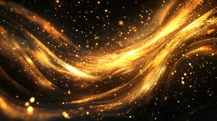 Obraz premium Abstract background of swirling golden light and shimmering particles