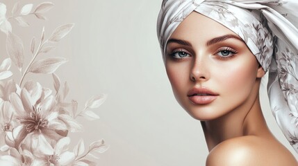 Fototapeta premium Radiant Beauty: Anti-Wrinkle Portrait of a Woman with Graphic Elements Highlighting Age Defiance