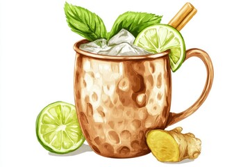 Refreshing Moscow Mule: Chilled Vodka Cocktail with Lime in a Stunning Copper Cup