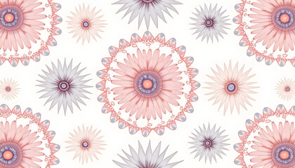 Abstract floral pattern with intricate mandala-style flowers in soft pastel tones