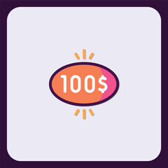 One Hundred Dollar Icon: Vibrant Flat Design Element for Financial Applications