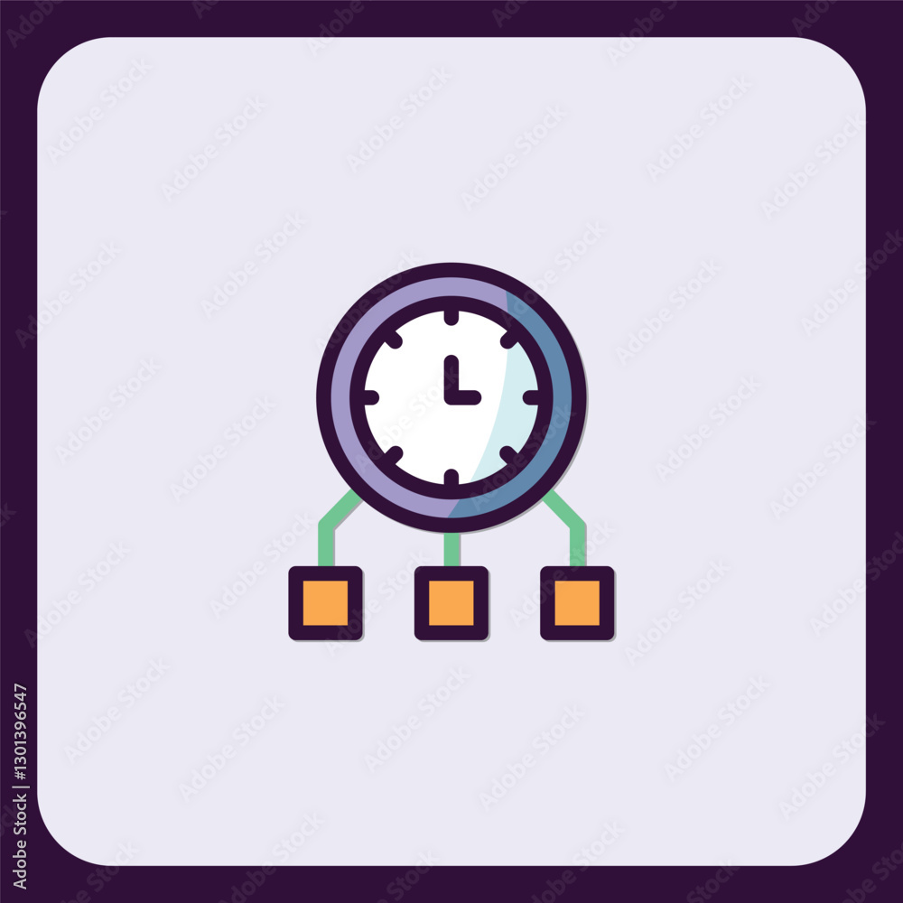 Poster efficient time management icon: clock synchronizing with three modules